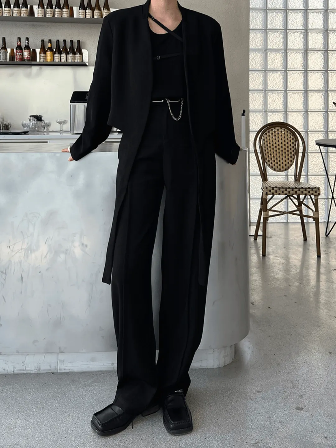 [EVERDANA] straight drape  texture trousers  NA190