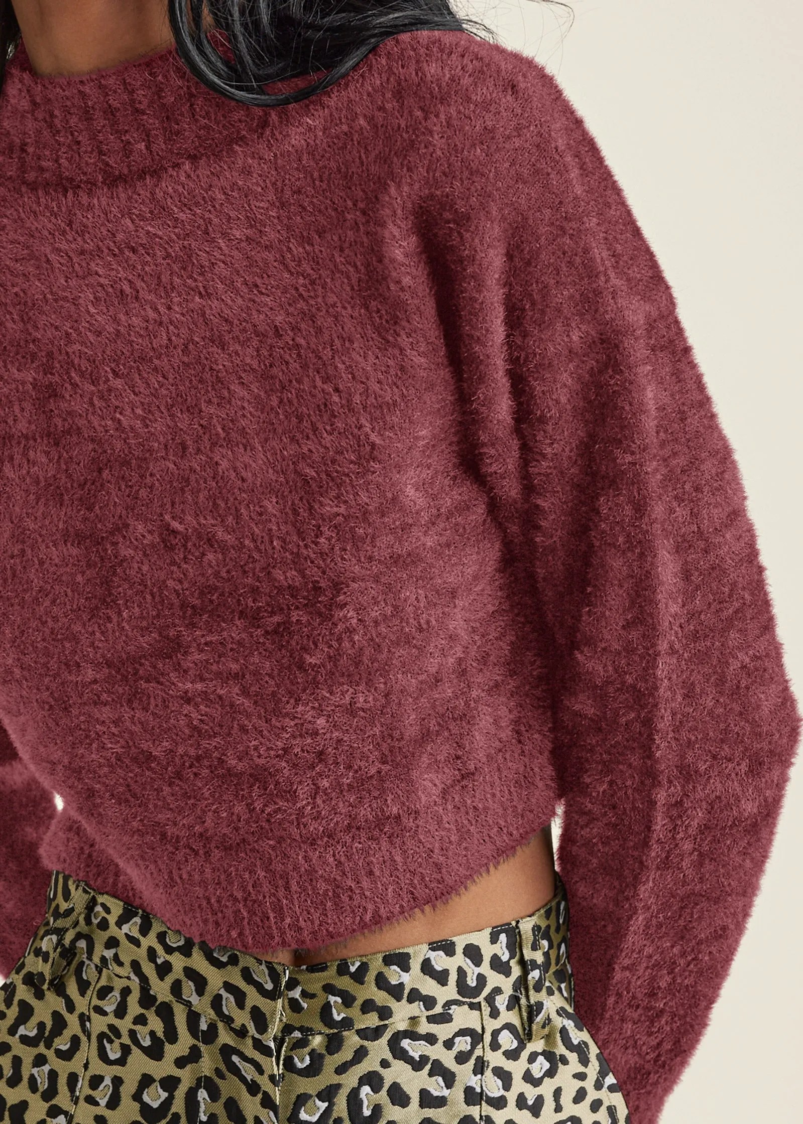 Eyelash Mock Neck Sweater - Burgundy