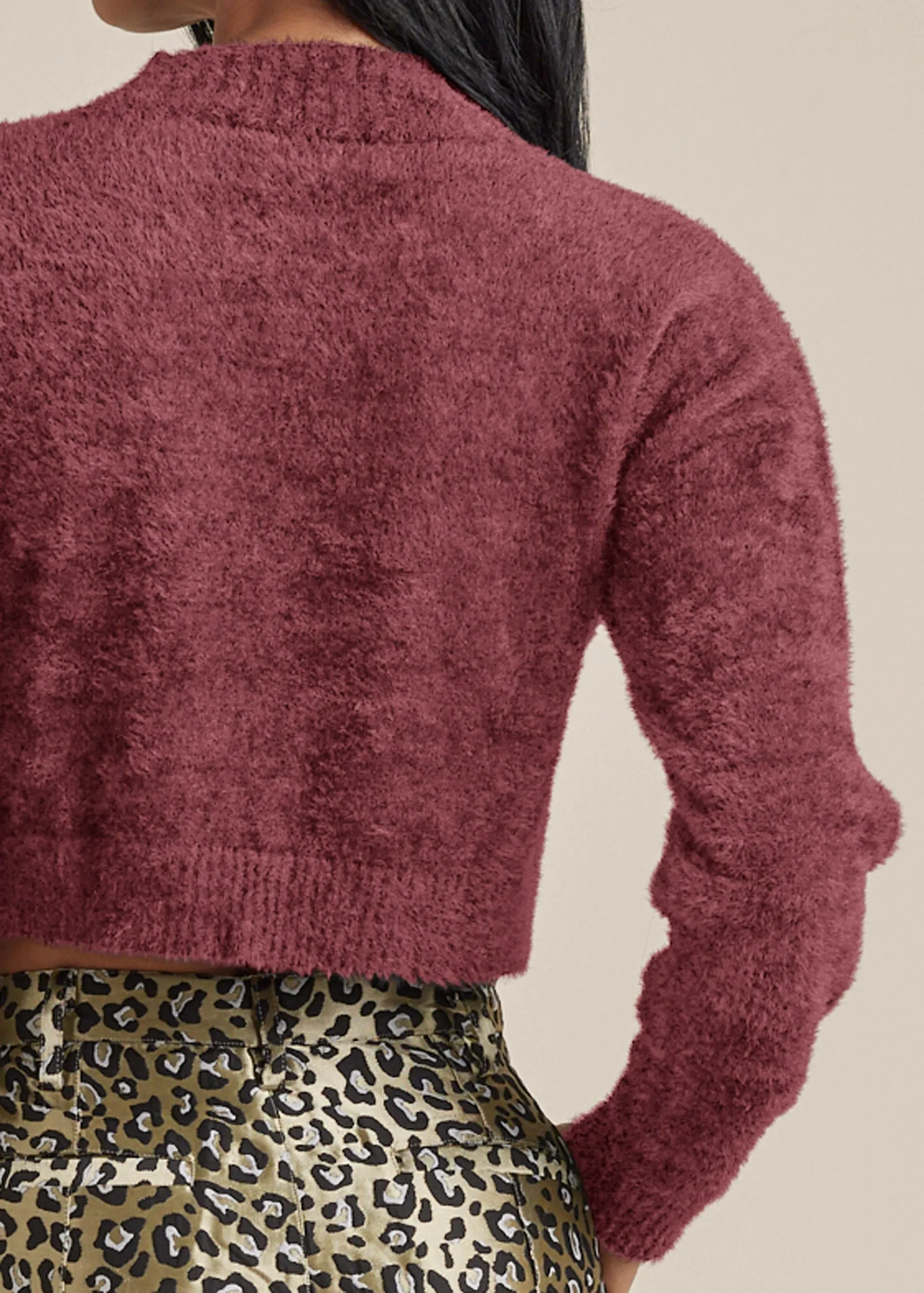 Eyelash Mock Neck Sweater - Burgundy