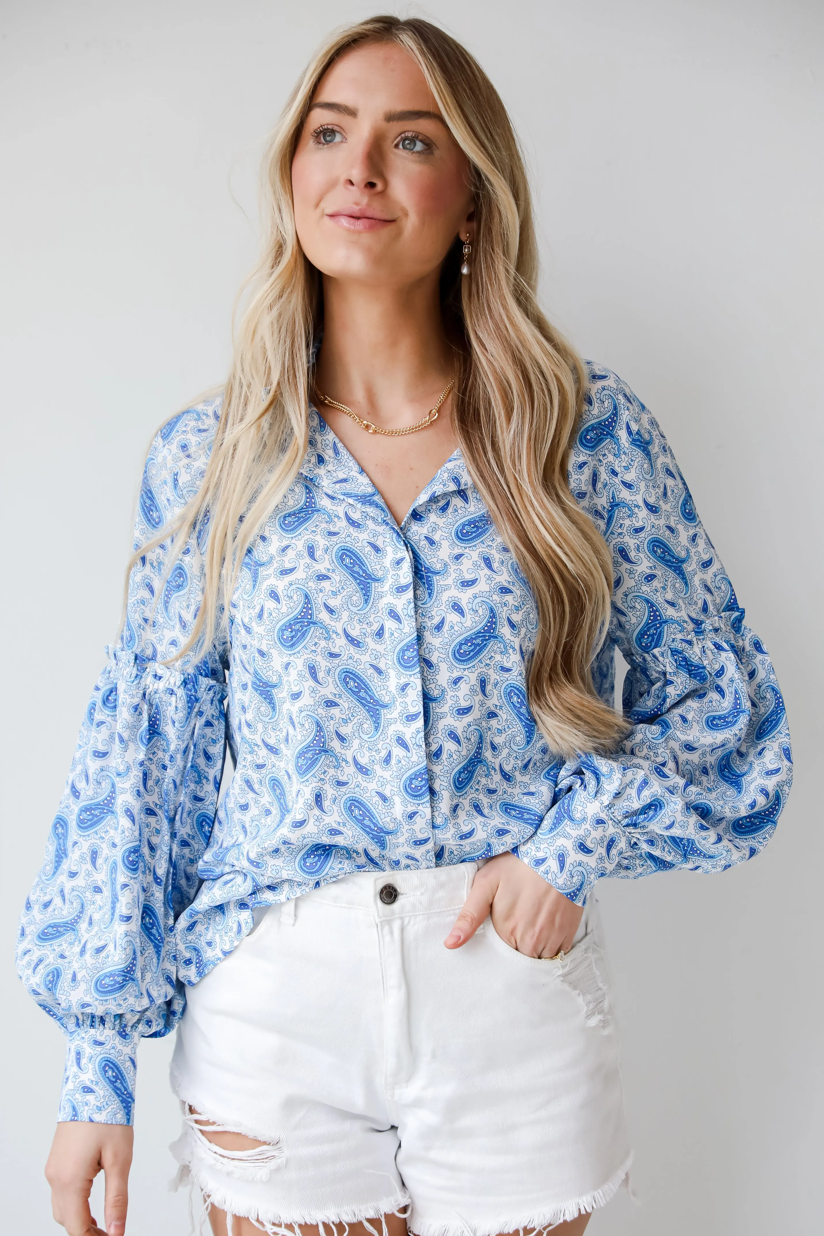 FINAL SALE - Truly Delightful Blue Paisley Blouse