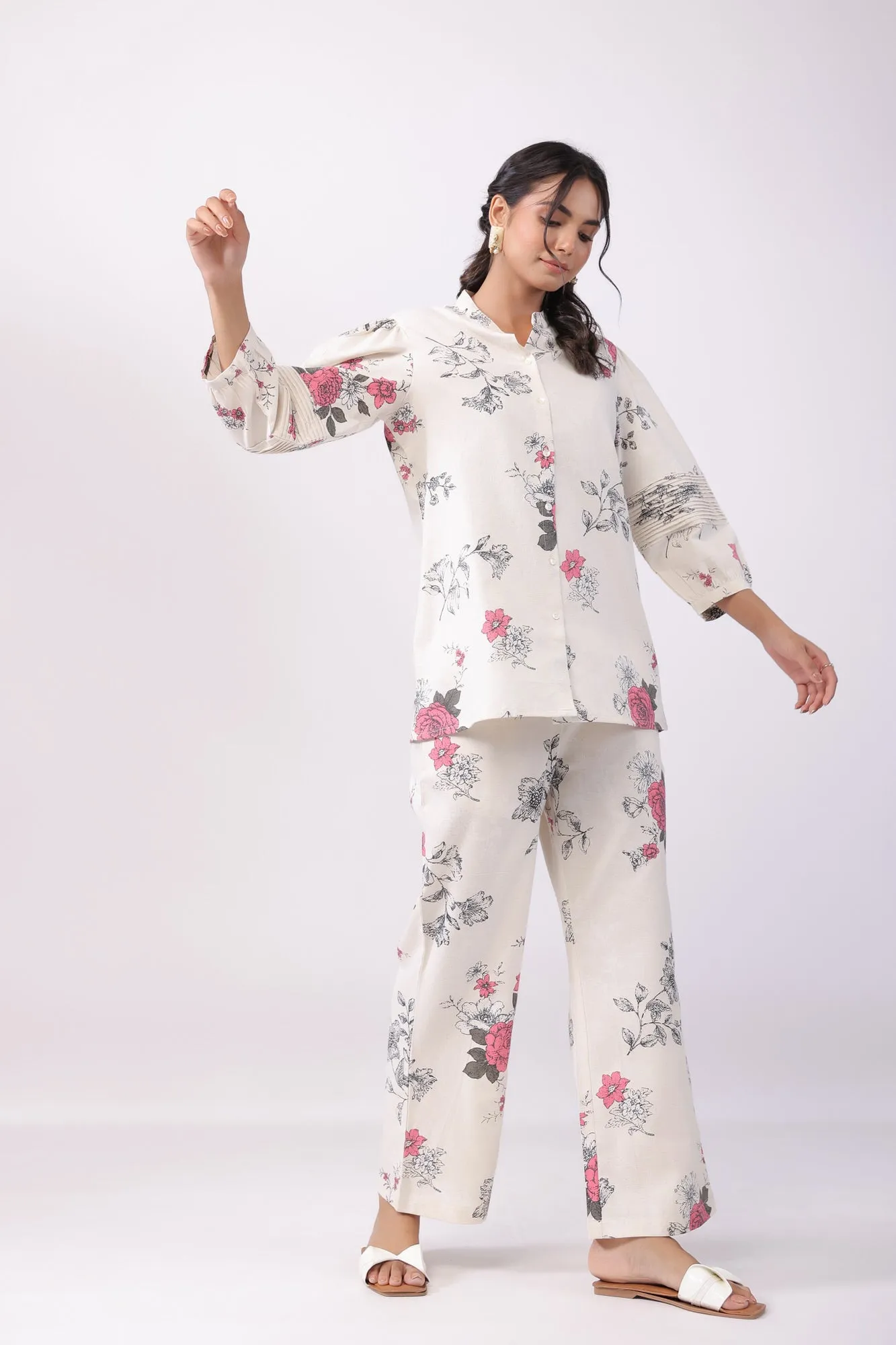 Floral Mirage Off White Cotton Co-ord Set