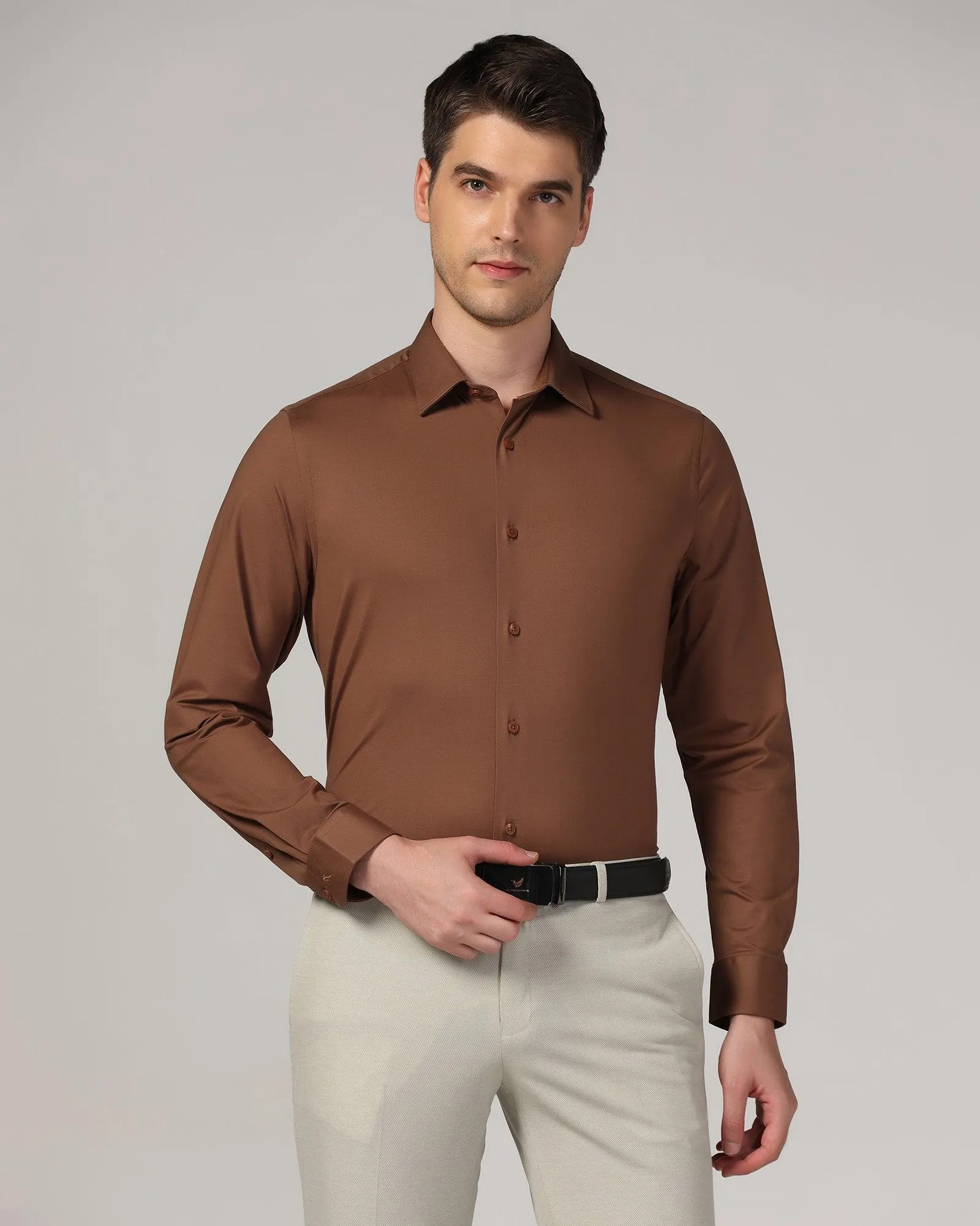 Formal Brown Solid Shirt - Sofk