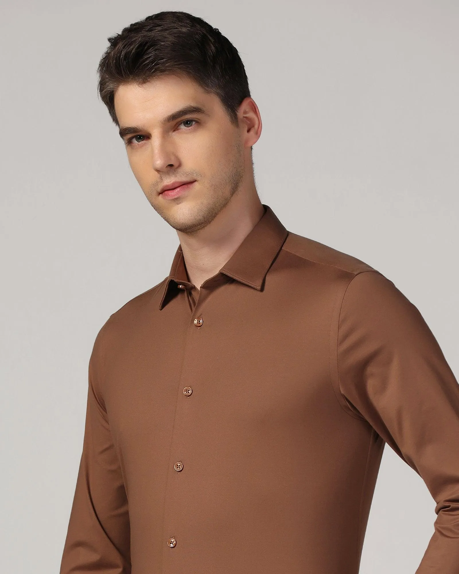 Formal Brown Solid Shirt - Sofk