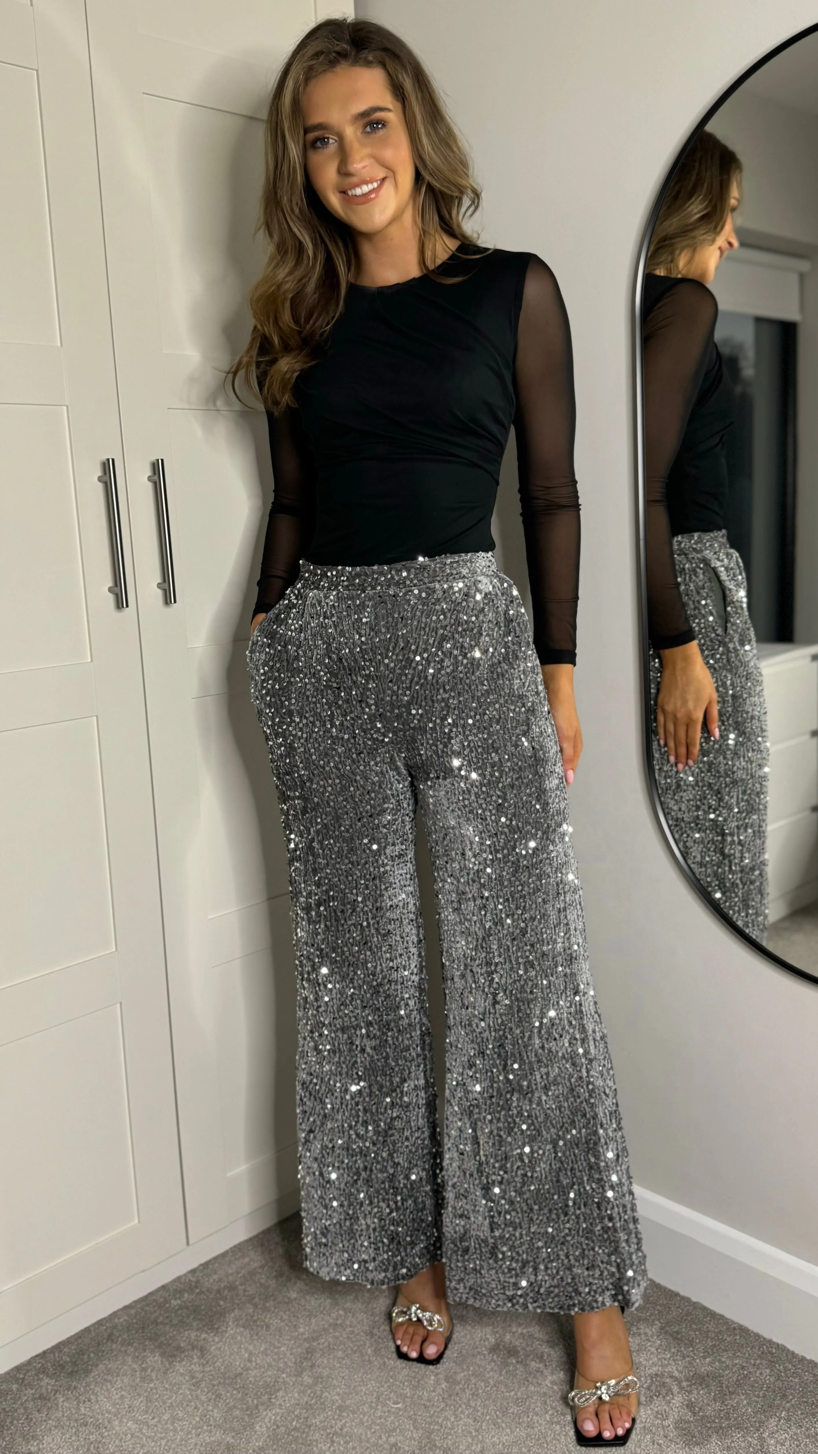 Frankie Silver Sequin Wide Leg Trousers