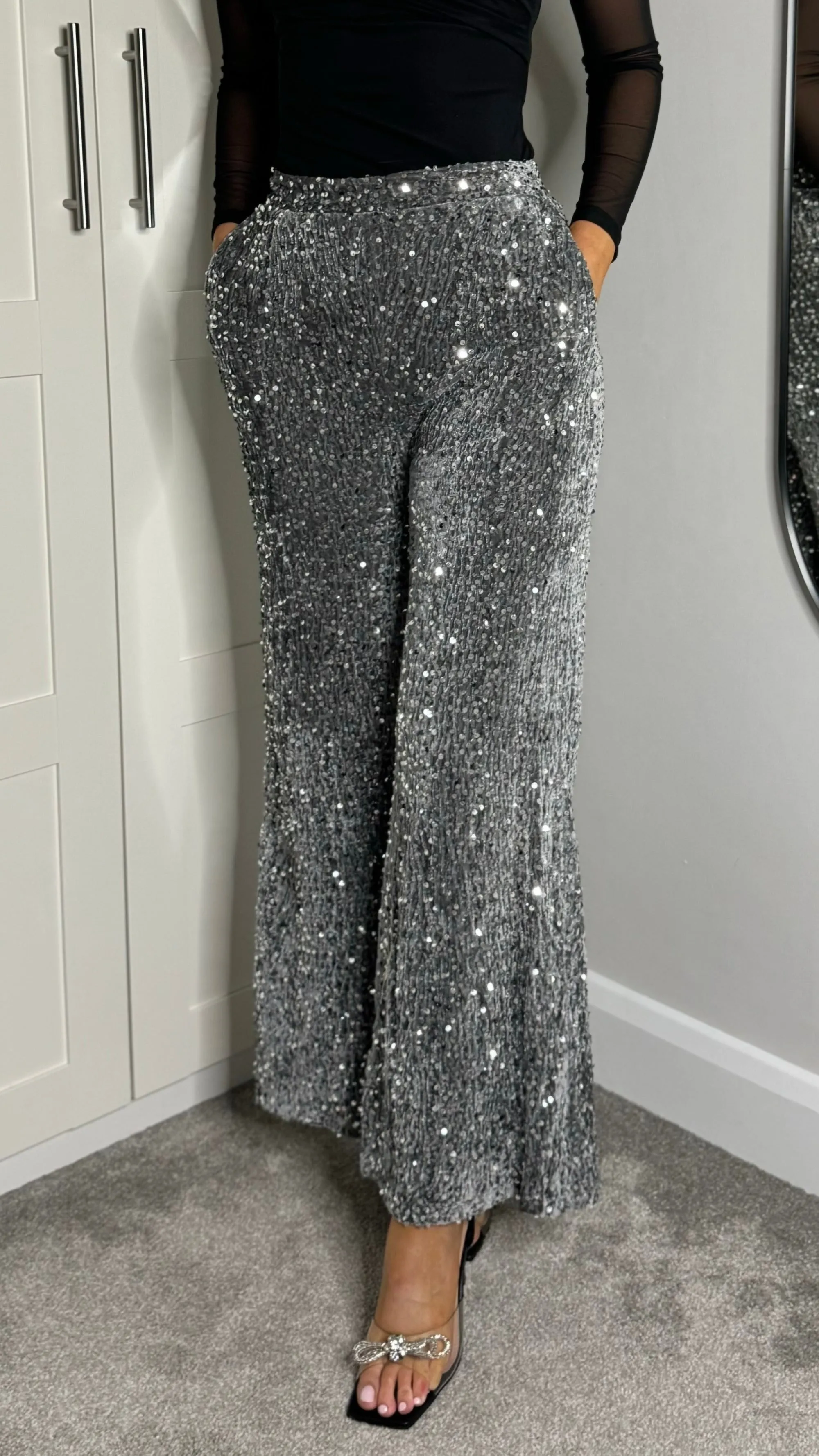 Frankie Silver Sequin Wide Leg Trousers