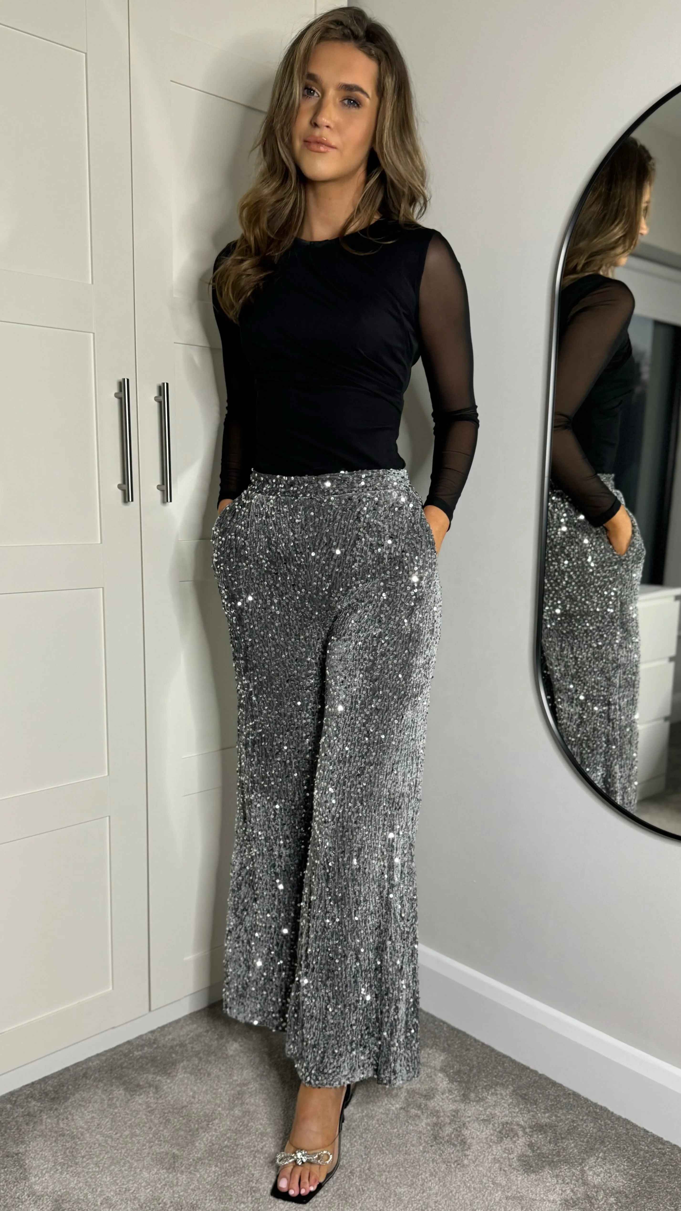 Frankie Silver Sequin Wide Leg Trousers