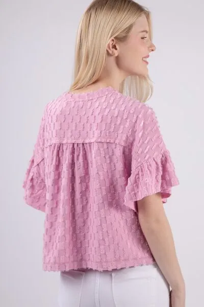 Full Size Texture Ruffle Short Sleeve Top