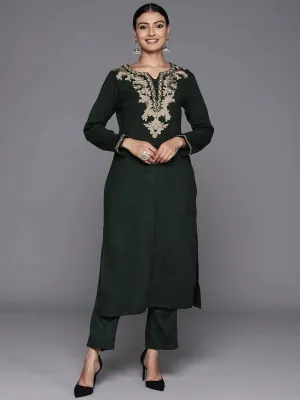 Green Yoke Design Wool Straight Kurta Set