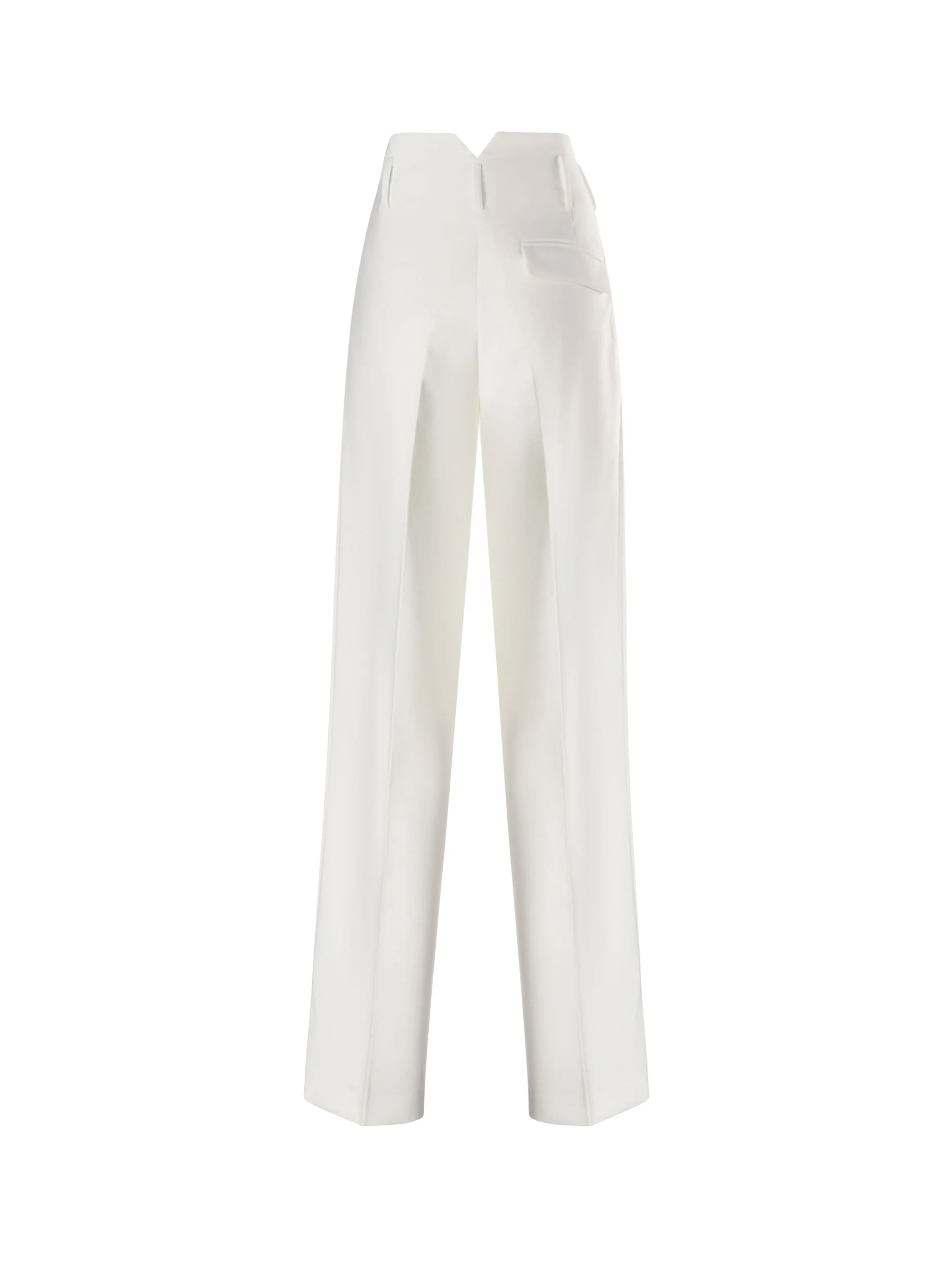 High-Waisted White Trousers with Pockets