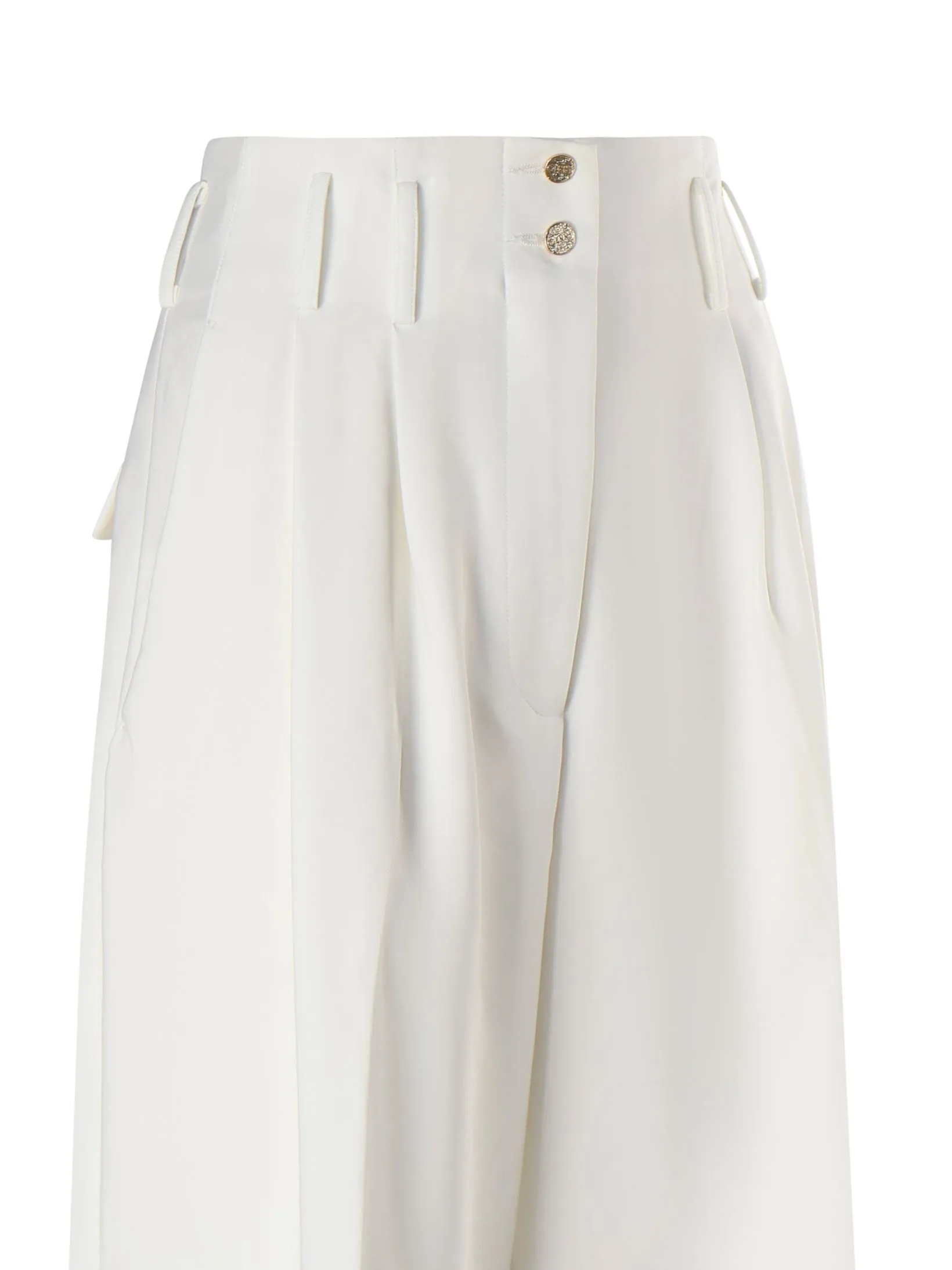 High-Waisted White Trousers with Pockets