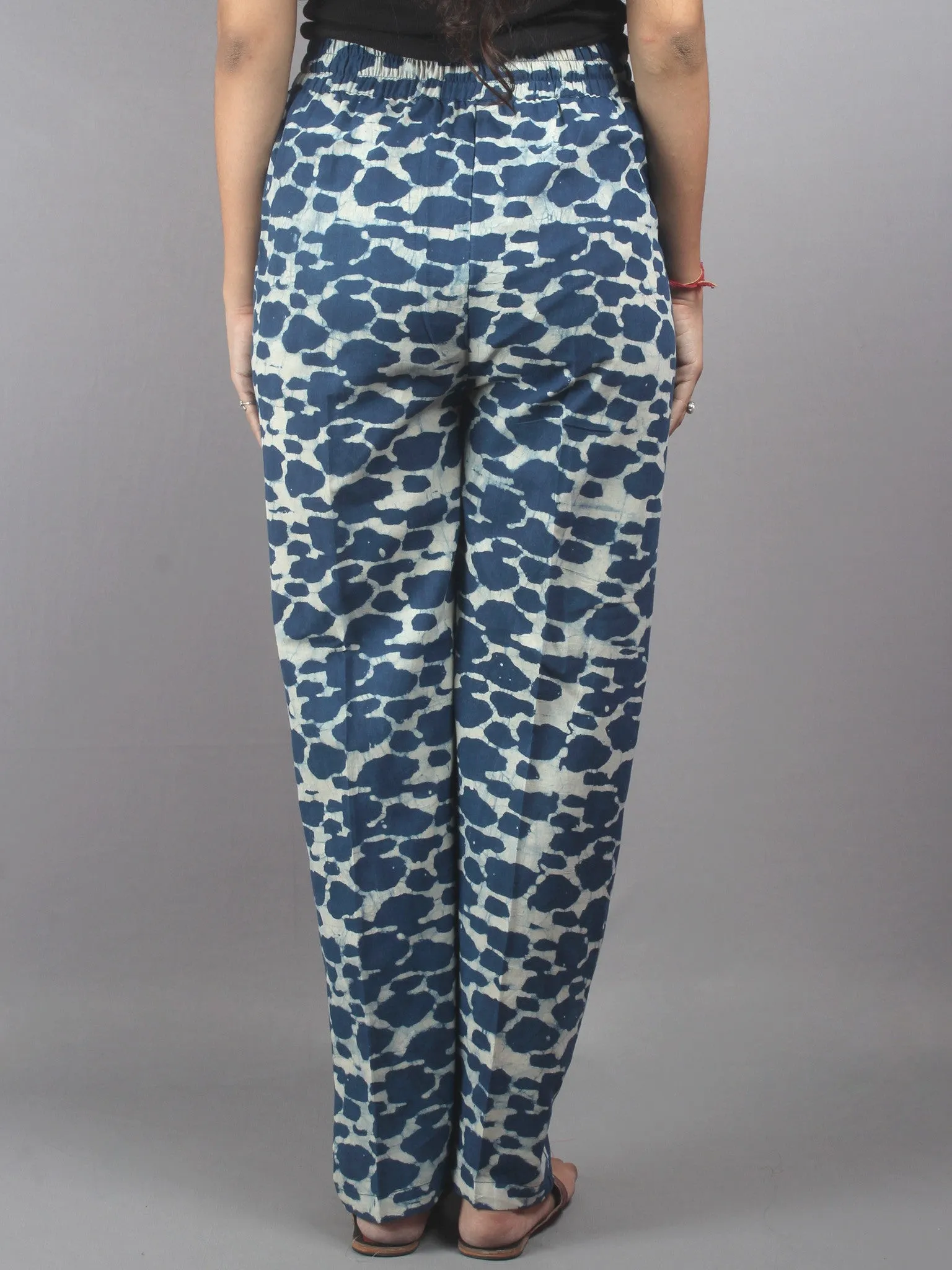 Indigo Hand Block Printed Elasticated Waist Trousers- T0317021