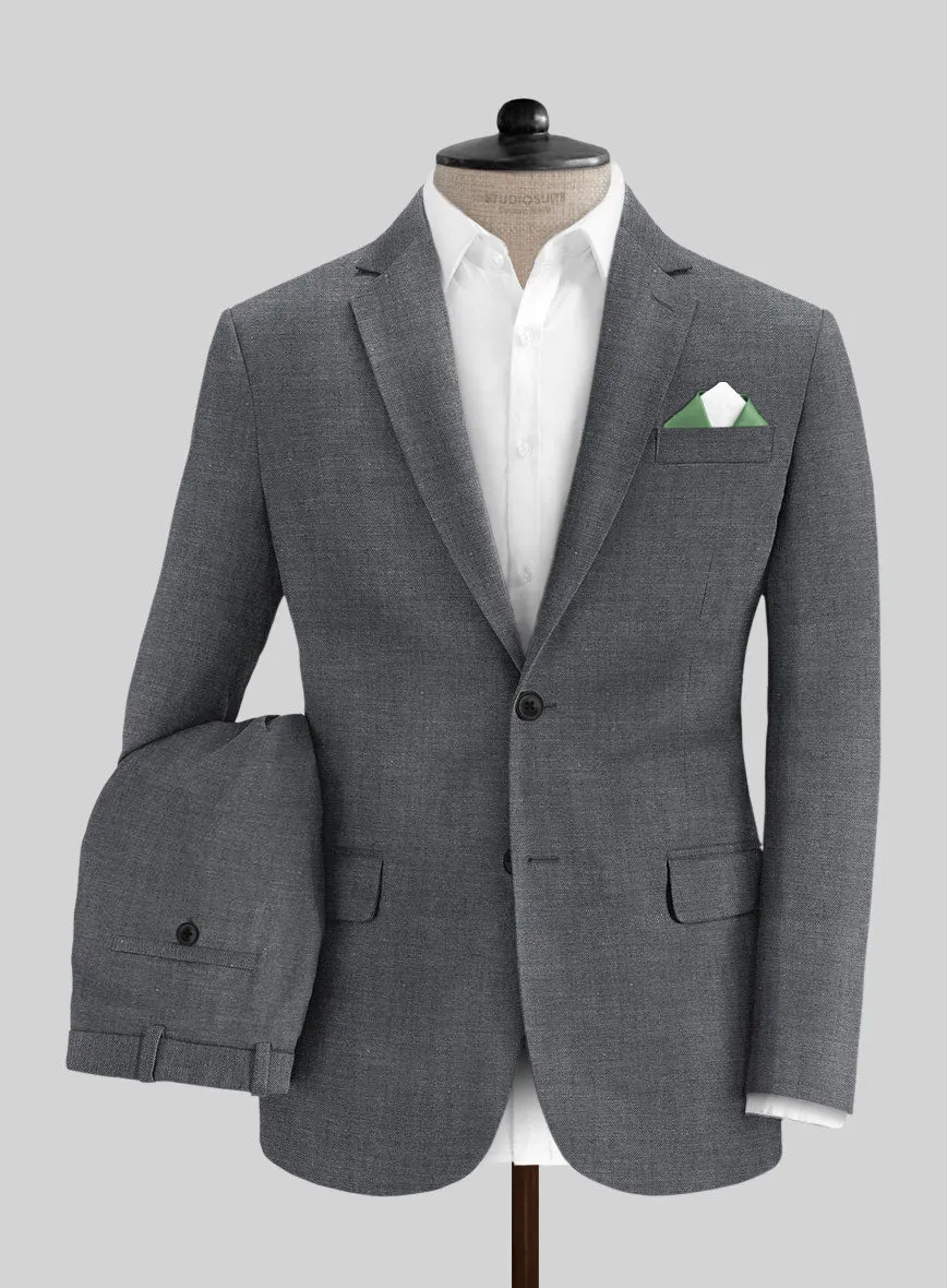 Italian Cotton Lycra Denim Gray Blue Suit