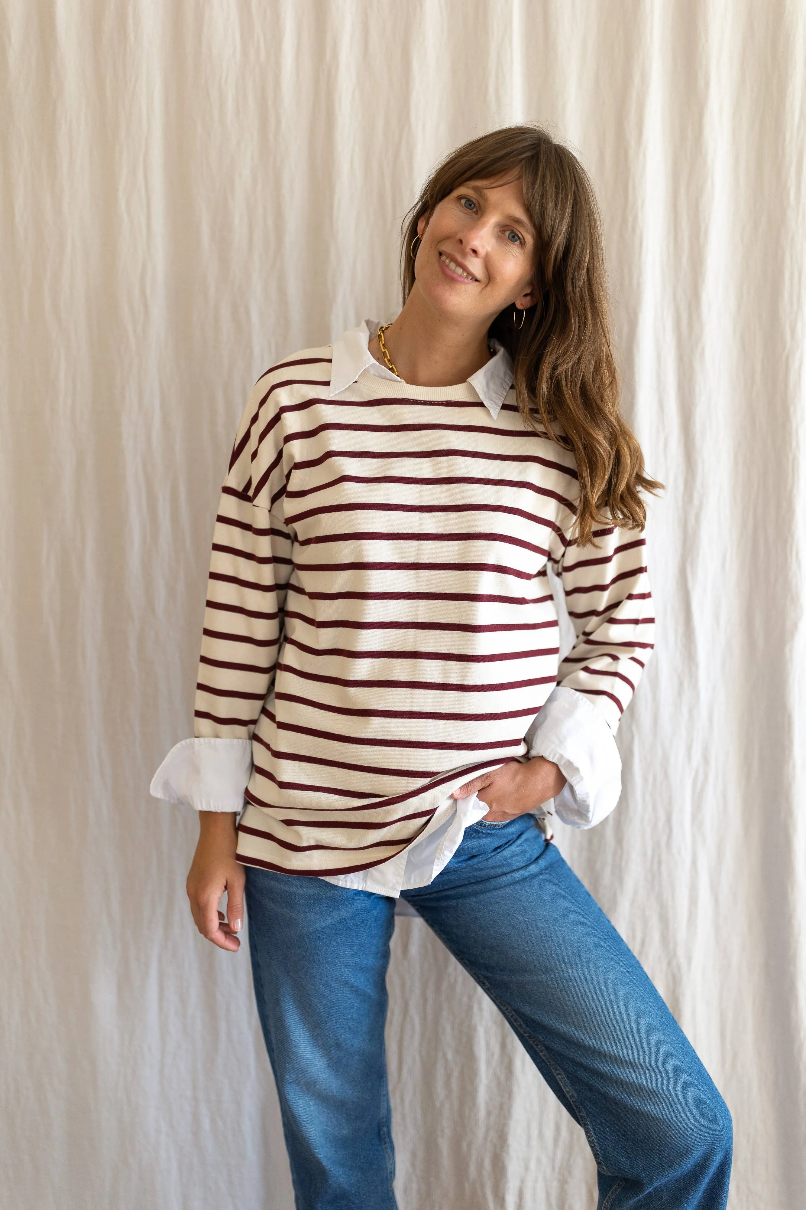 Ivy Nora Burgundy/Ecru Breton 100% Organic Cotton