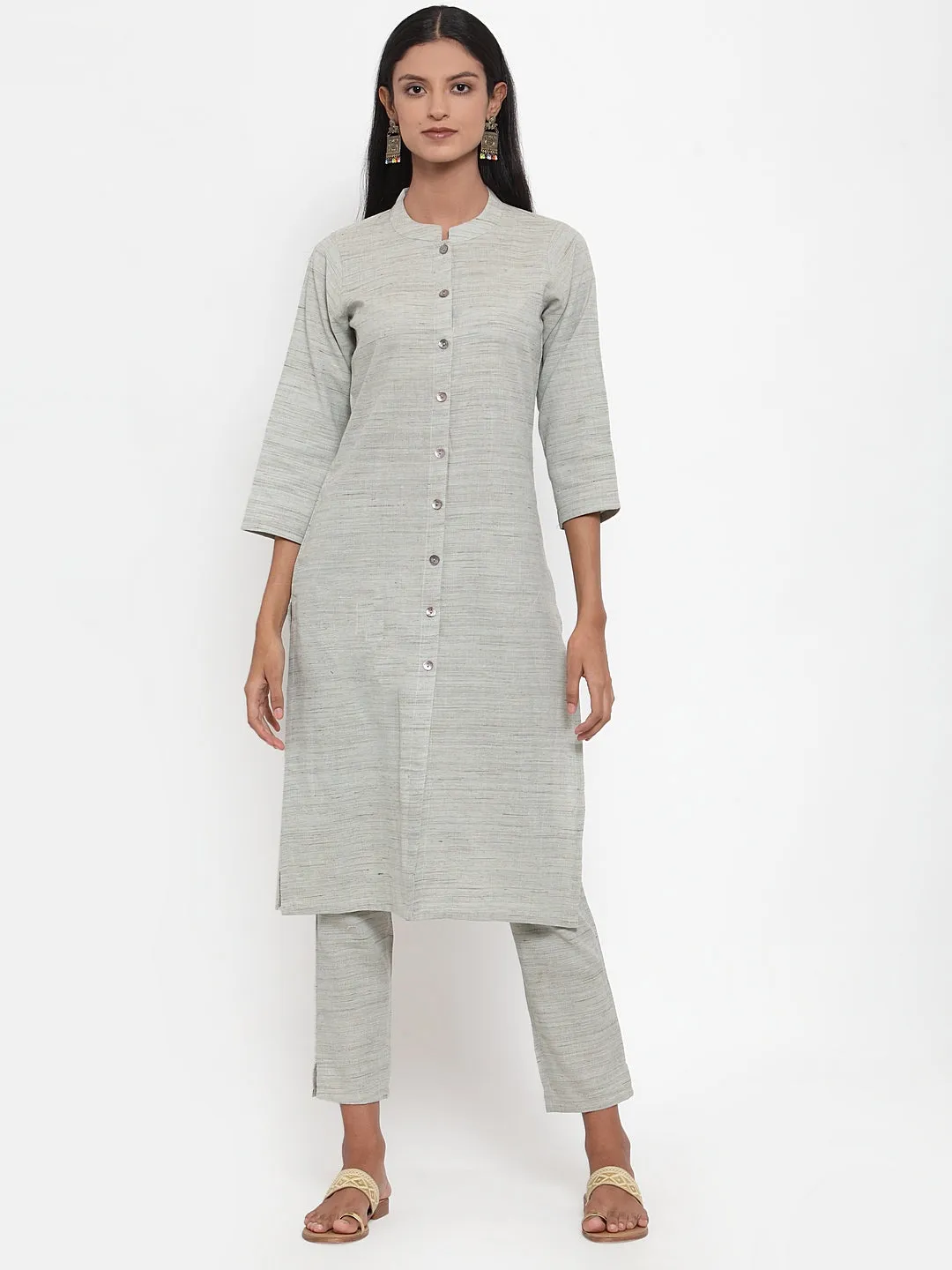 Jashvi Women Grey Solid Kurta with Trousers & Dupatta