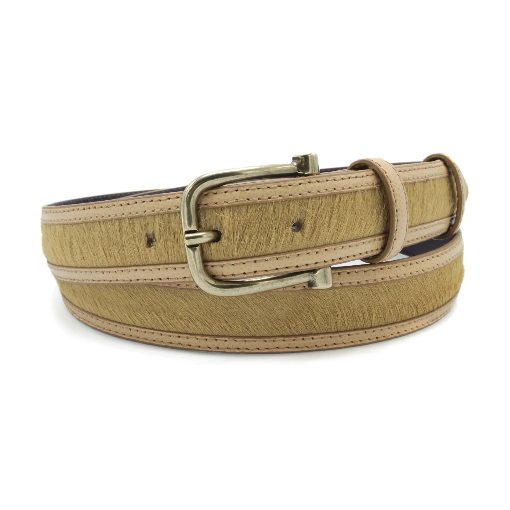 Jett' Narrow Beige Pony/Leather Mix Belt