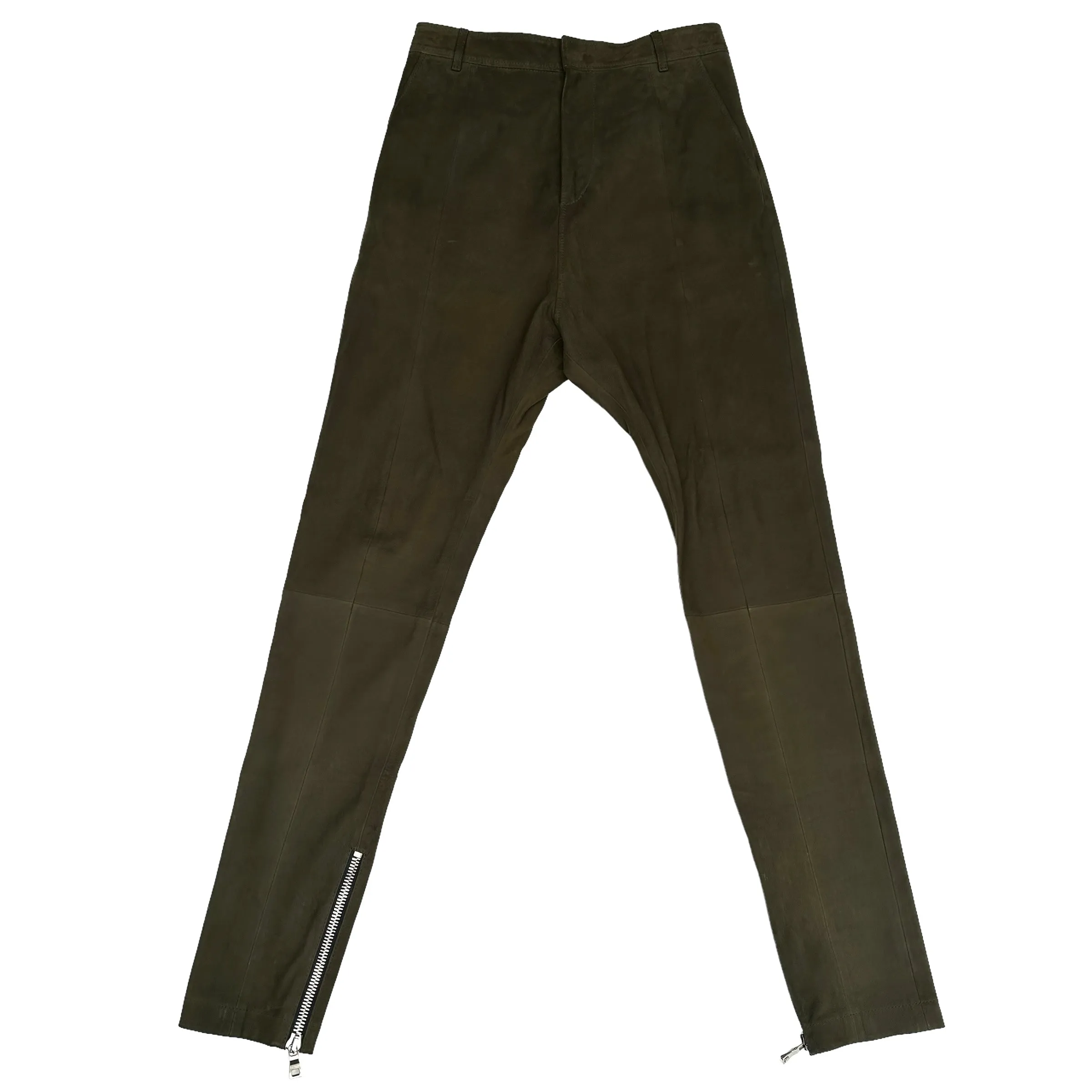 Kaki Suede Pants with zippers - M