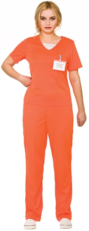 Ladies Prisoner Uniform Orange Convict Fancy Dress Costume