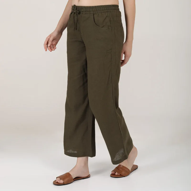 Linen Wide Leg Pants for Women | Casual Pants | Olive