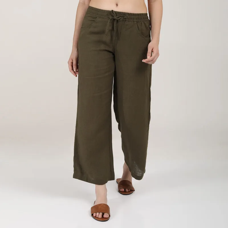 Linen Wide Leg Pants for Women | Casual Pants | Olive