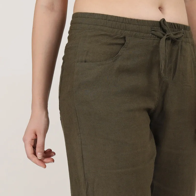 Linen Wide Leg Pants for Women | Casual Pants | Olive