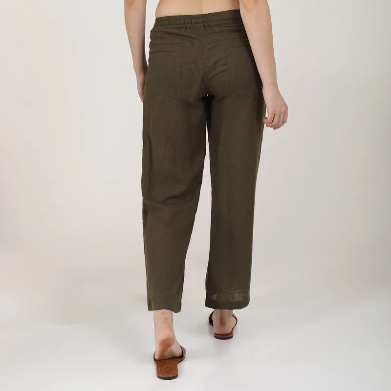 Linen Wide Leg Pants for Women | Casual Pants | Olive