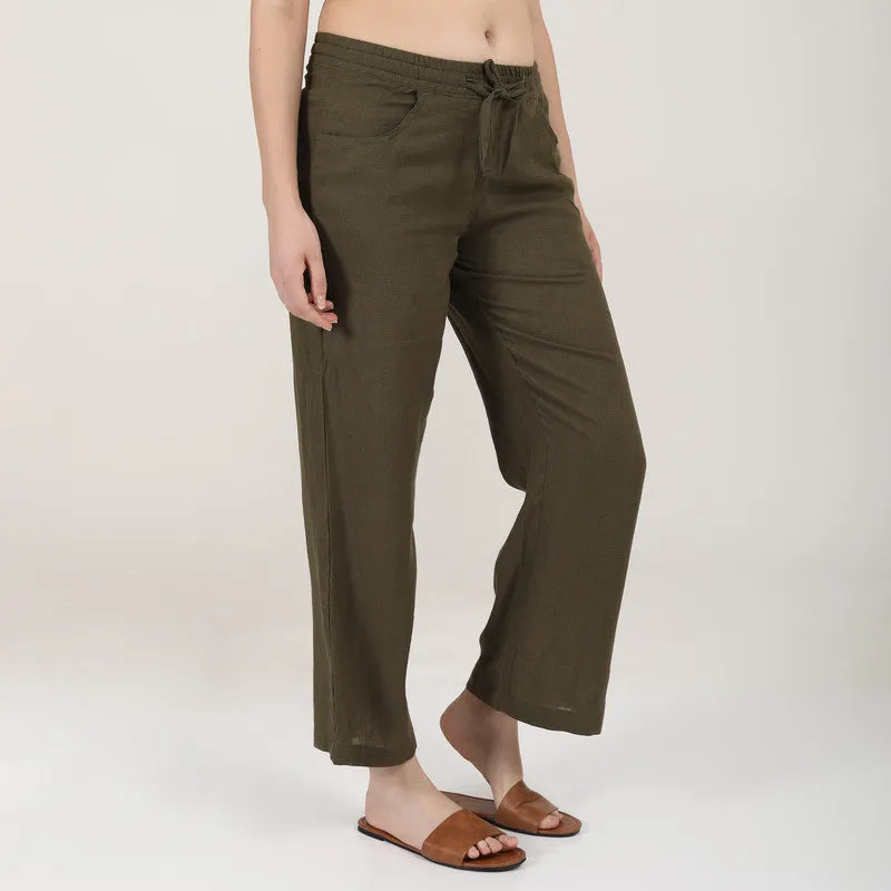 Linen Wide Leg Pants for Women | Casual Pants | Olive