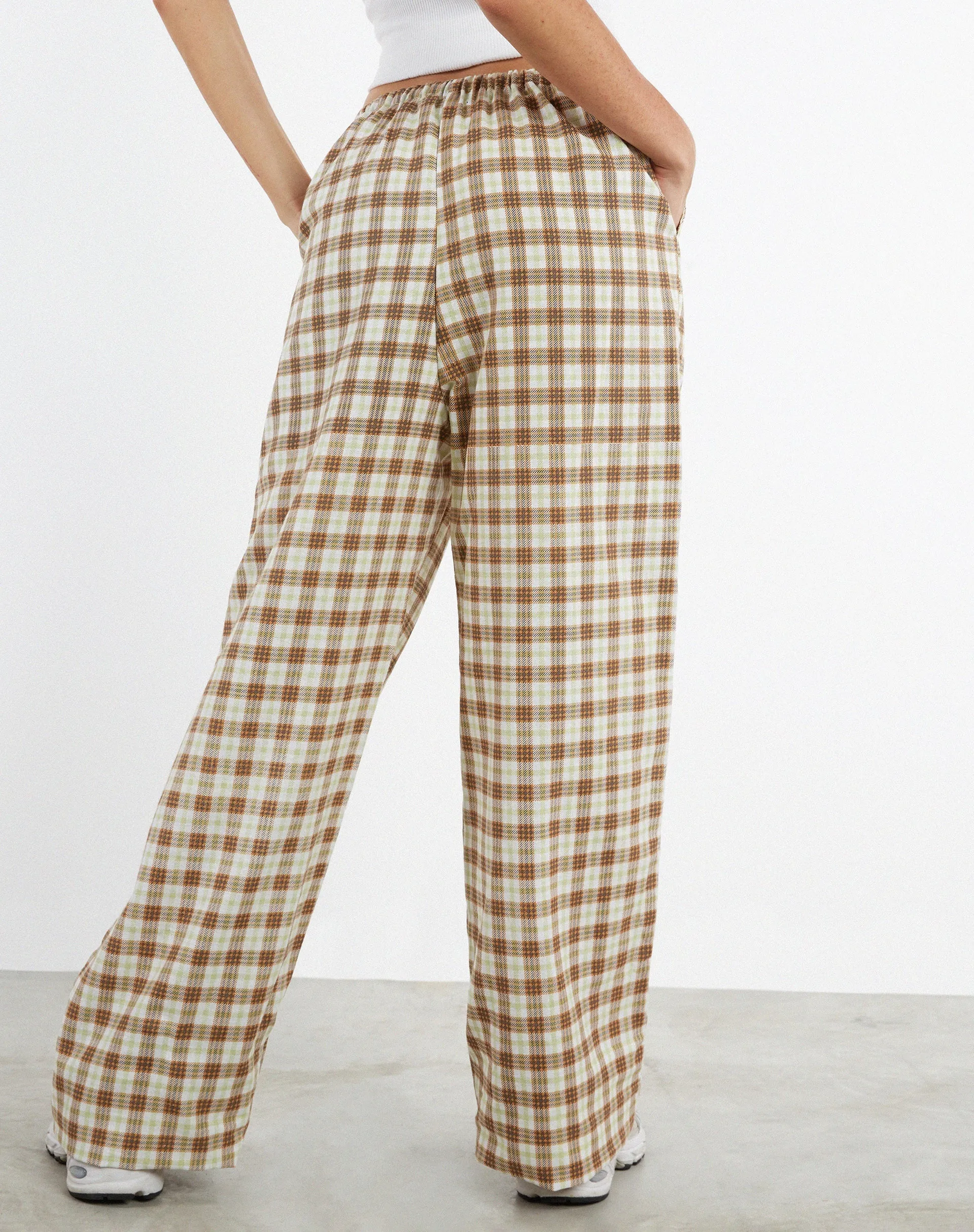 Lirura Wide Leg Trouser in Yellow and Brown Check