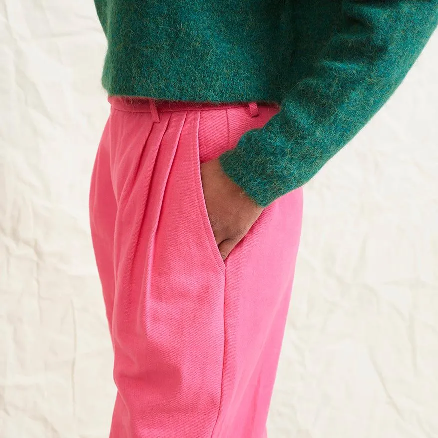 Lowie Pink Drill Pleat Front Trouser