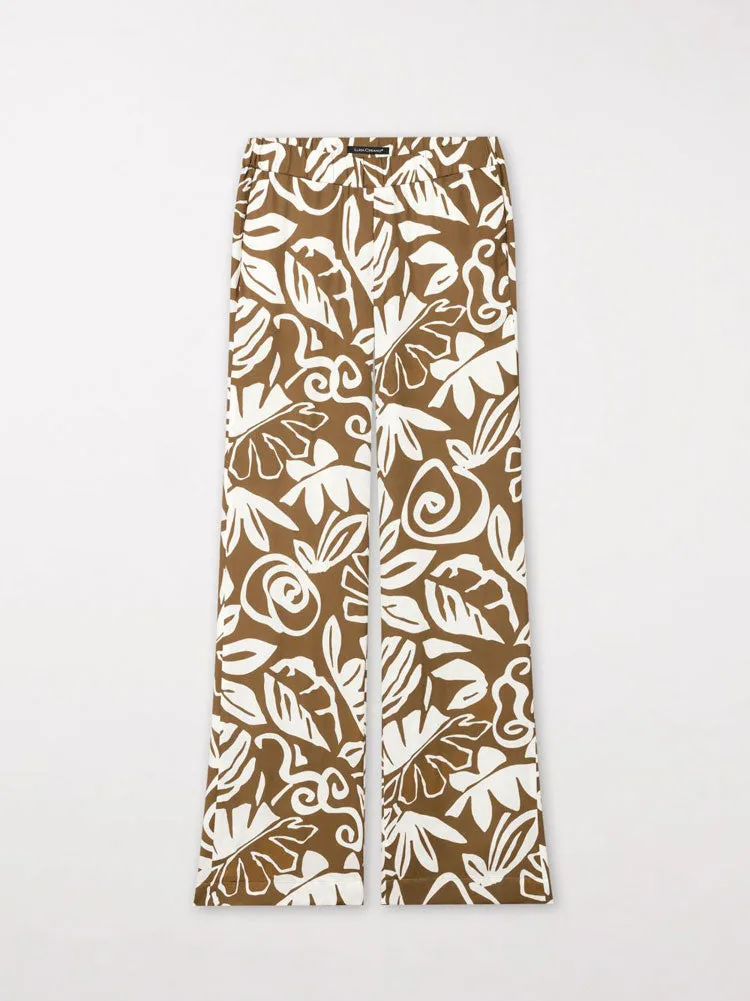 Luisa Cerano Bootcut Trousers Leaf Print