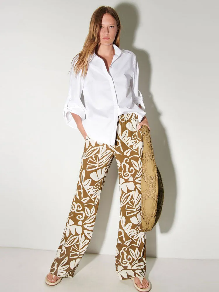 Luisa Cerano Bootcut Trousers Leaf Print