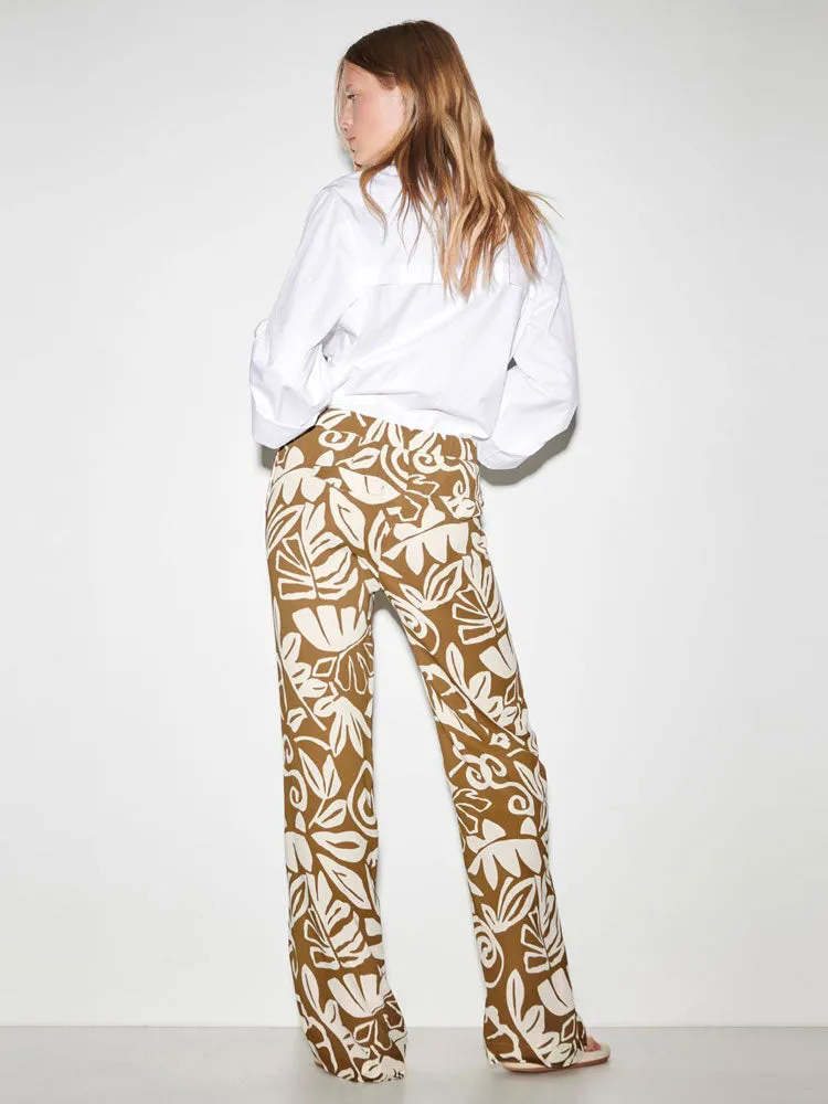 Luisa Cerano Bootcut Trousers Leaf Print