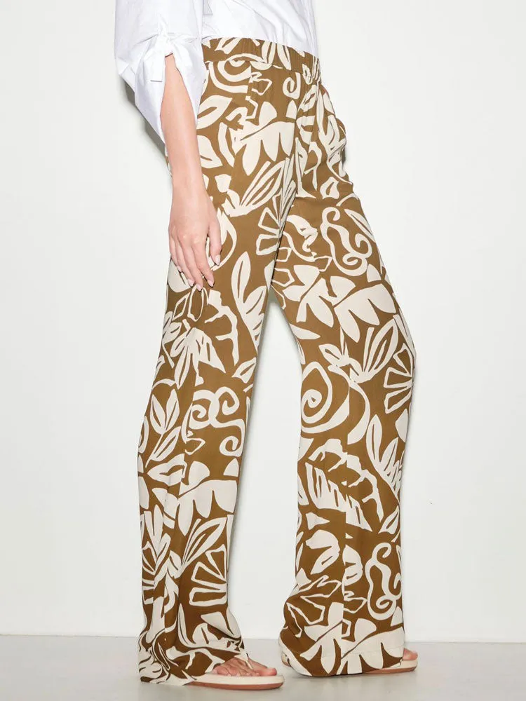 Luisa Cerano Bootcut Trousers Leaf Print