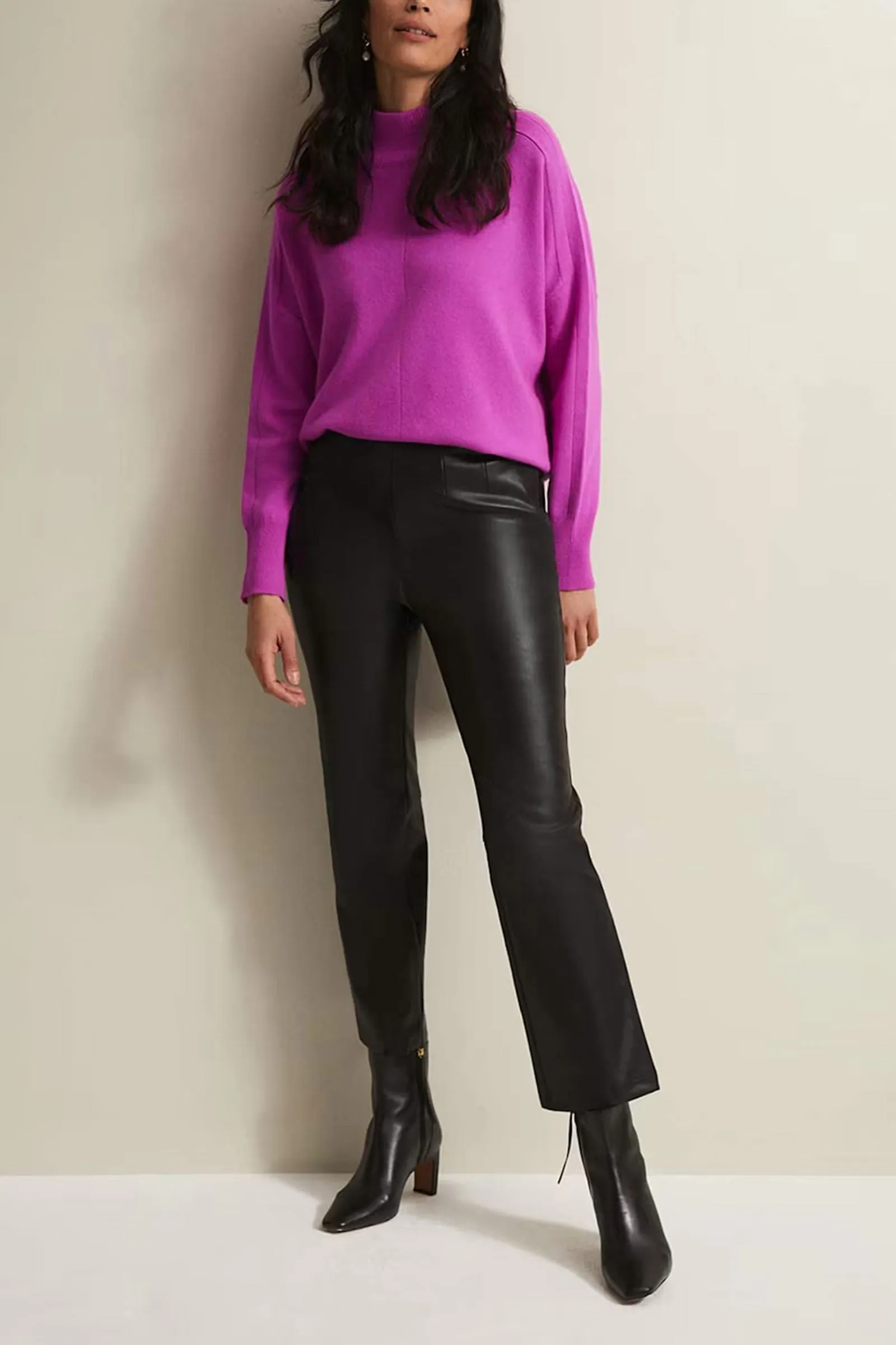 Marielle Black Faux Leather Cropped Trousers