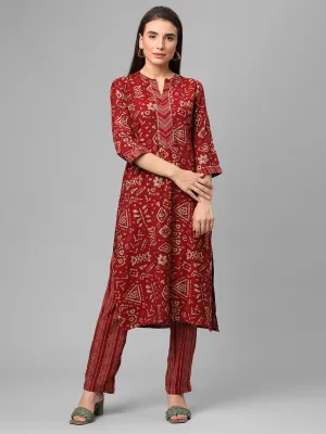 Maroon Floral Printed Kurta With Trouser