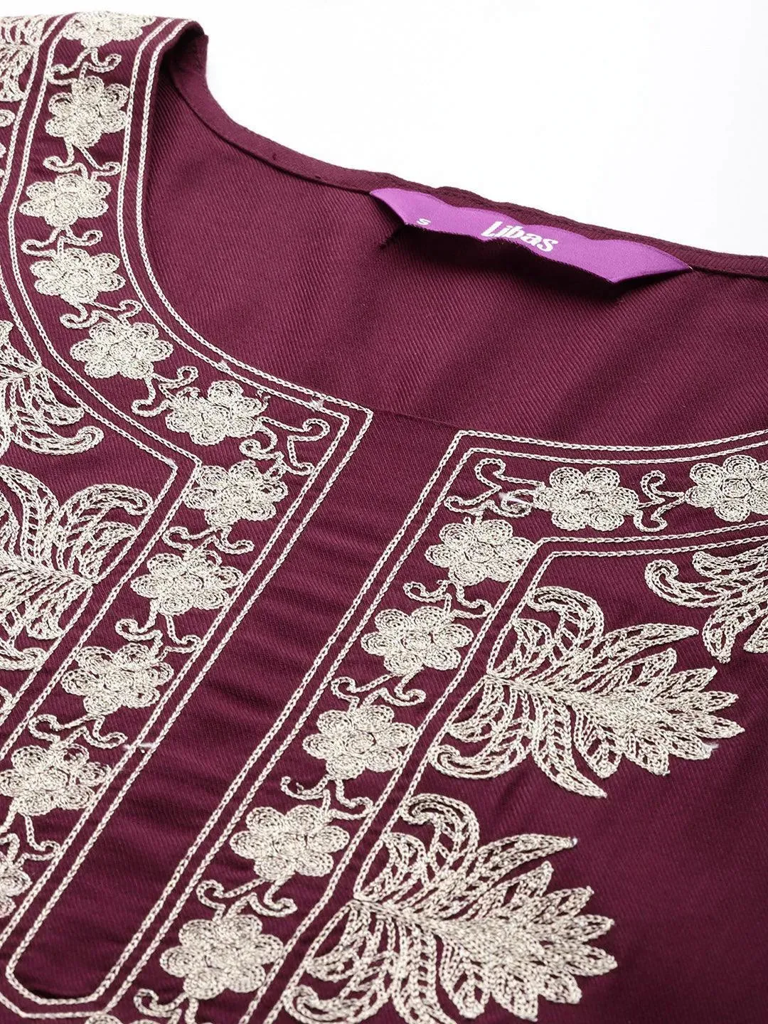 Maroon Yoke Design Wool Blend Straight Kurta Set