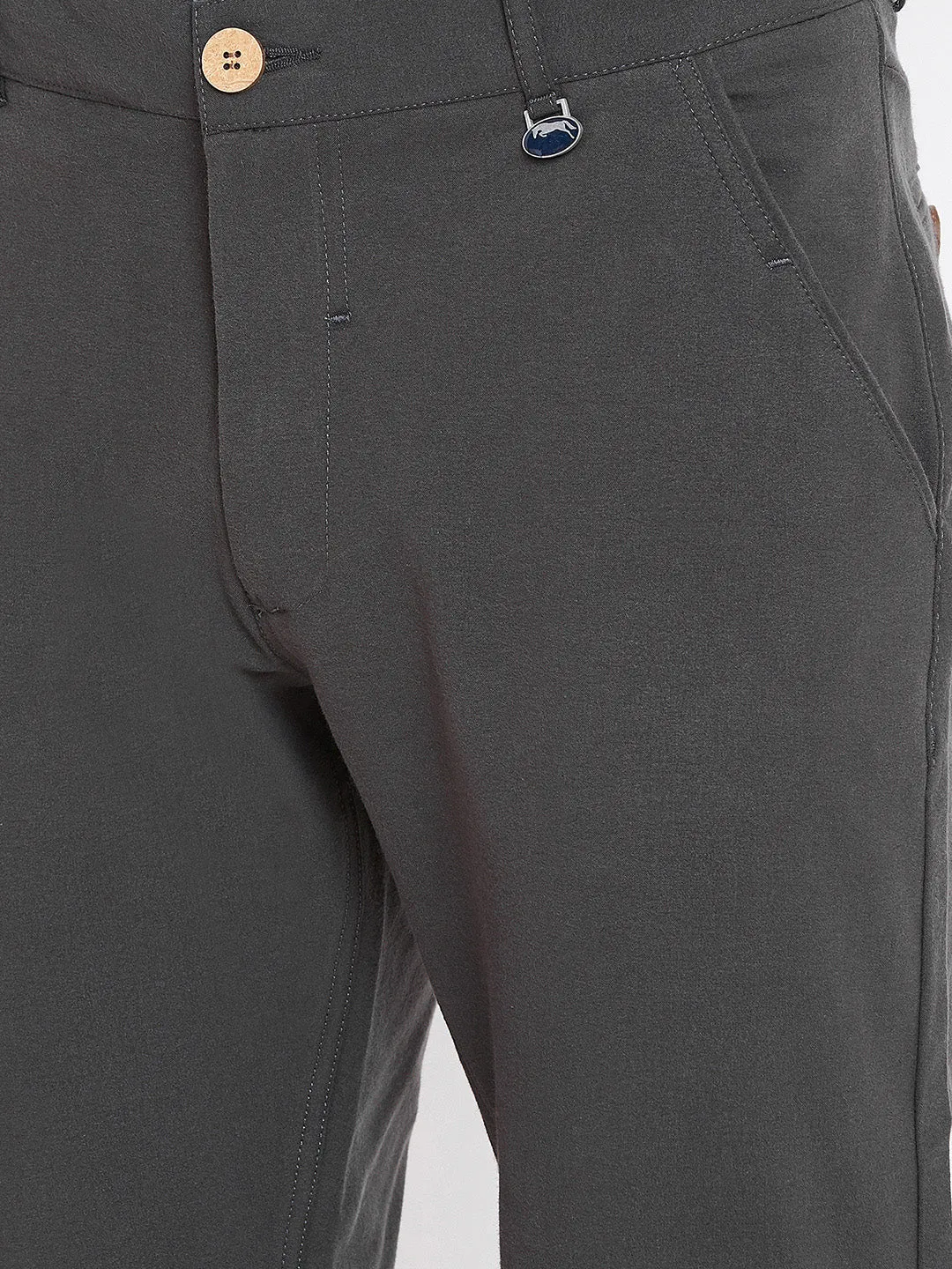 Men Charcoal Solid Casual Regular Fit Trousers