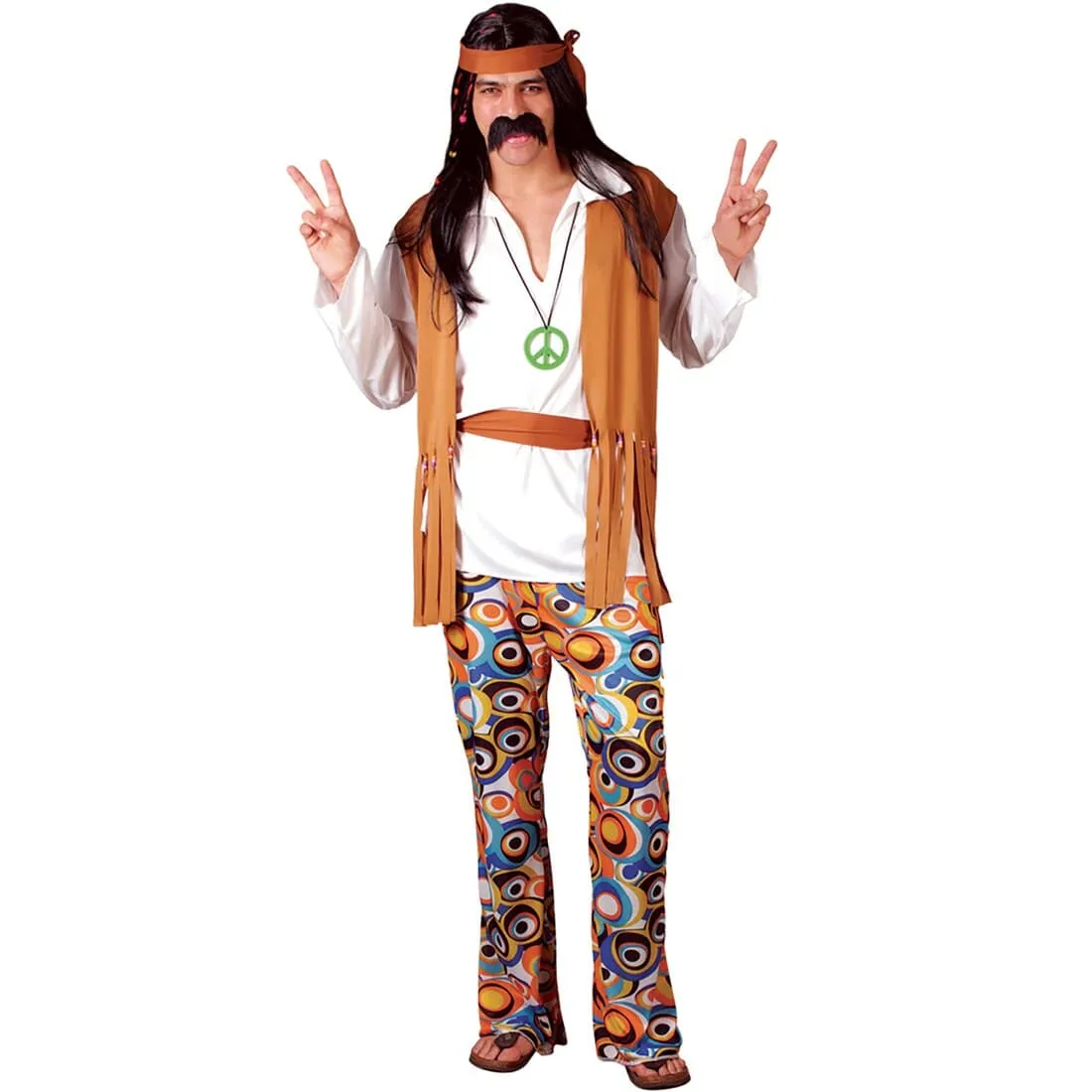 Mens 60s Woodstock Hippy Fancy Dress Halloween Costume