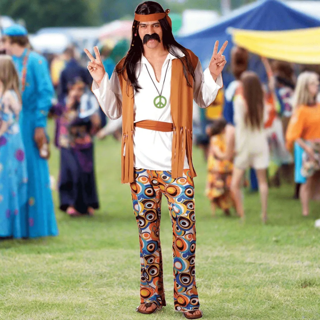 Mens 60s Woodstock Hippy Fancy Dress Halloween Costume