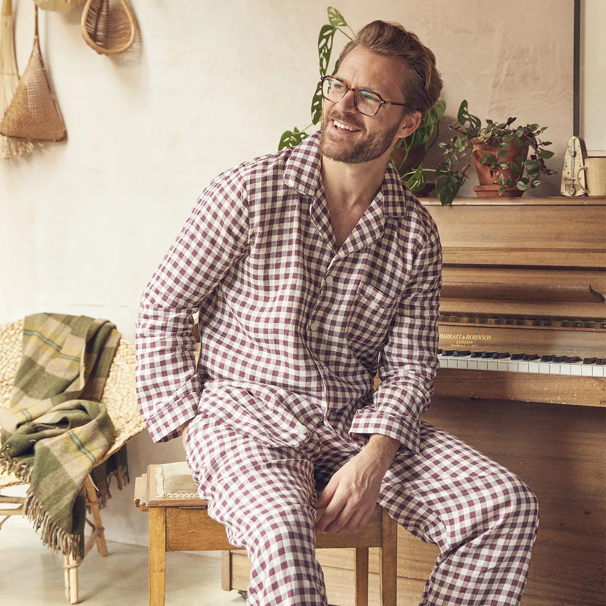 Men's Berry Gingham Pyjama Shirt