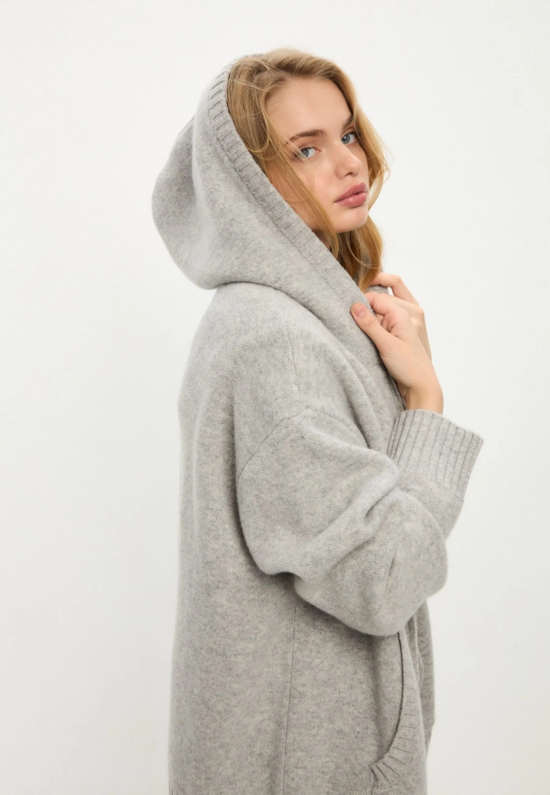 Merino Hooded Cardigan Costume Penelope - Grey