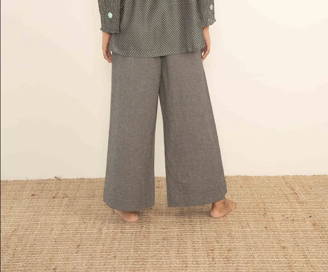 Micro checks wide hem pants