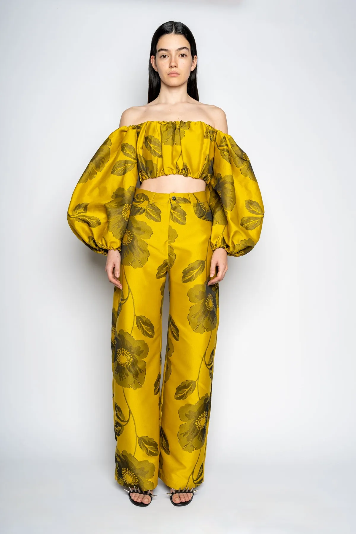 MUSTARD FLORAL BOYFRIEND TROUSERS