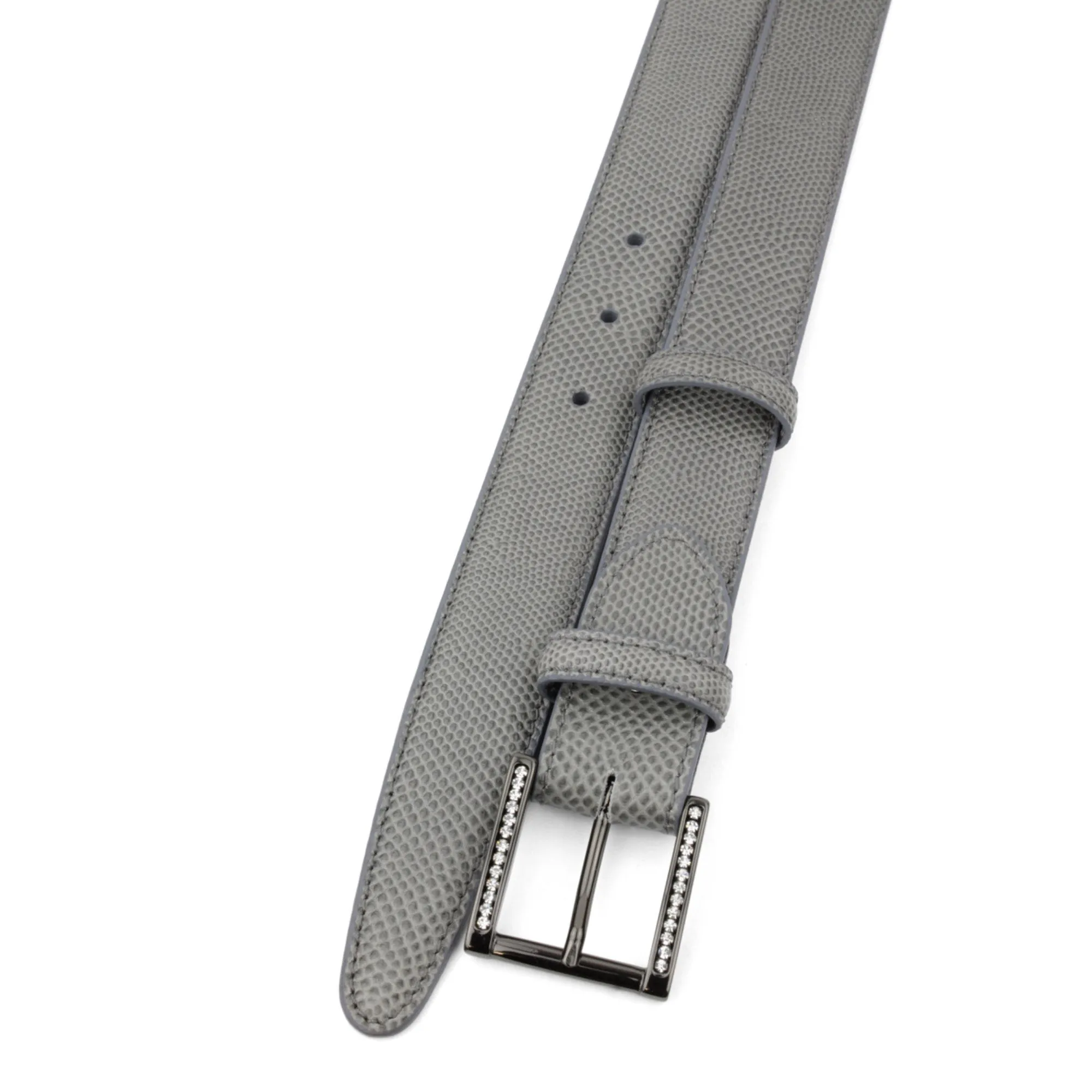 Narrow Dove Grey Carung Texture Crystal Prong Belt