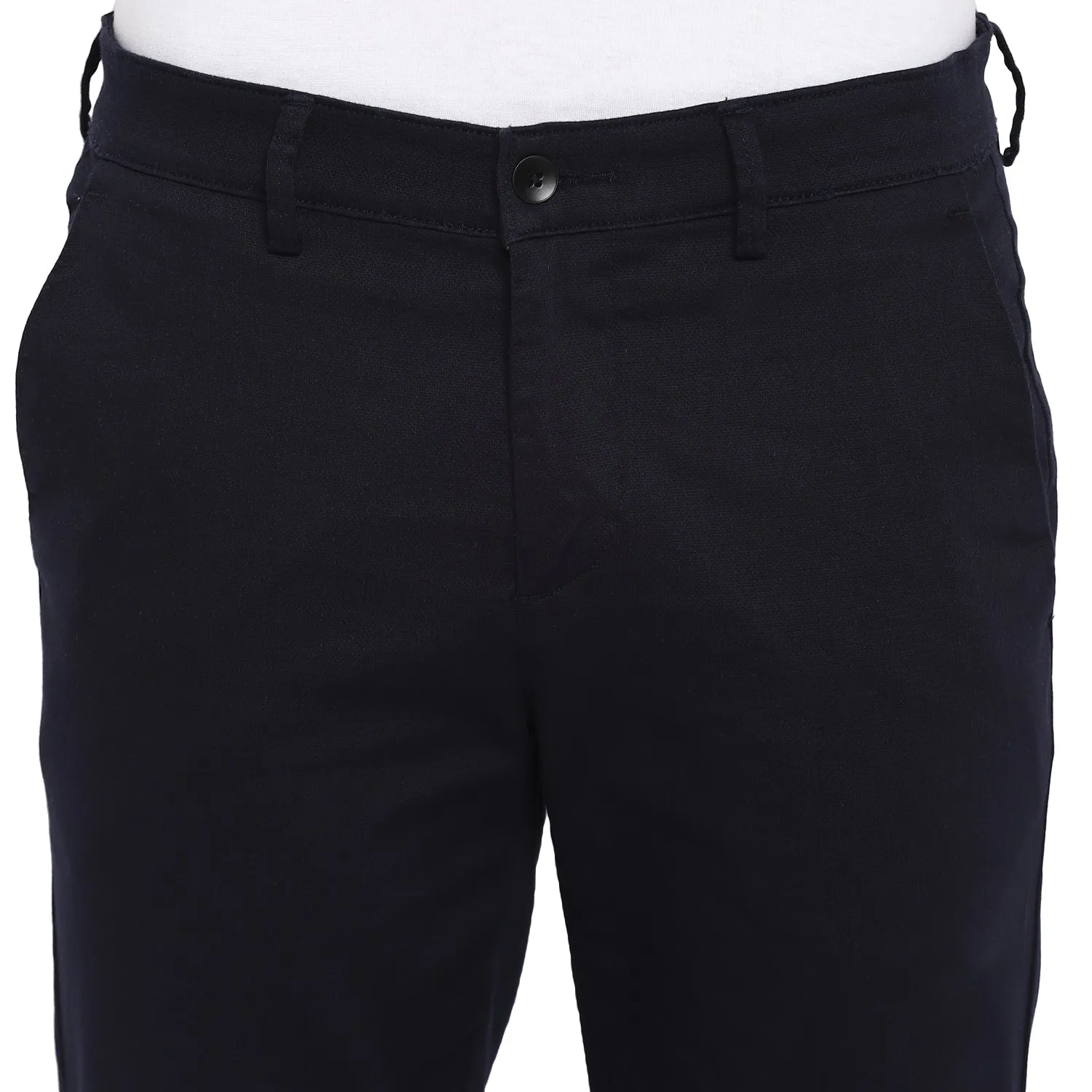 Navy Blue Self Design Ultra Slim Fit Trouser