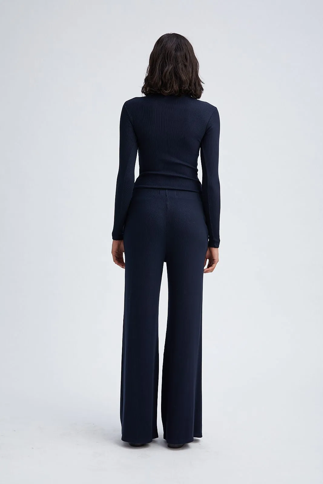 Navy Rib Wide Leg Pants