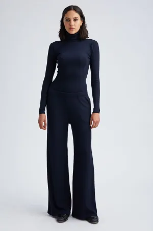 Navy Rib Wide Leg Pants