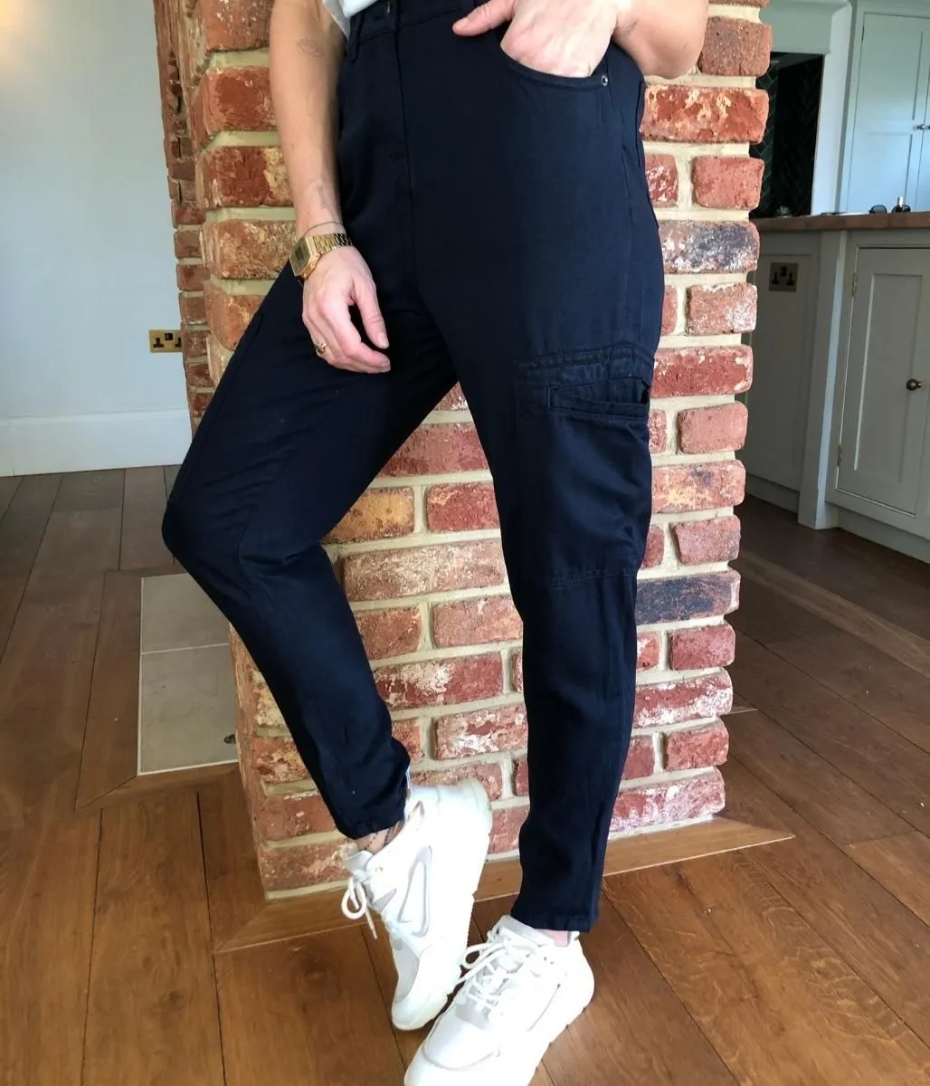 Navy Tapered Cargo Trousers