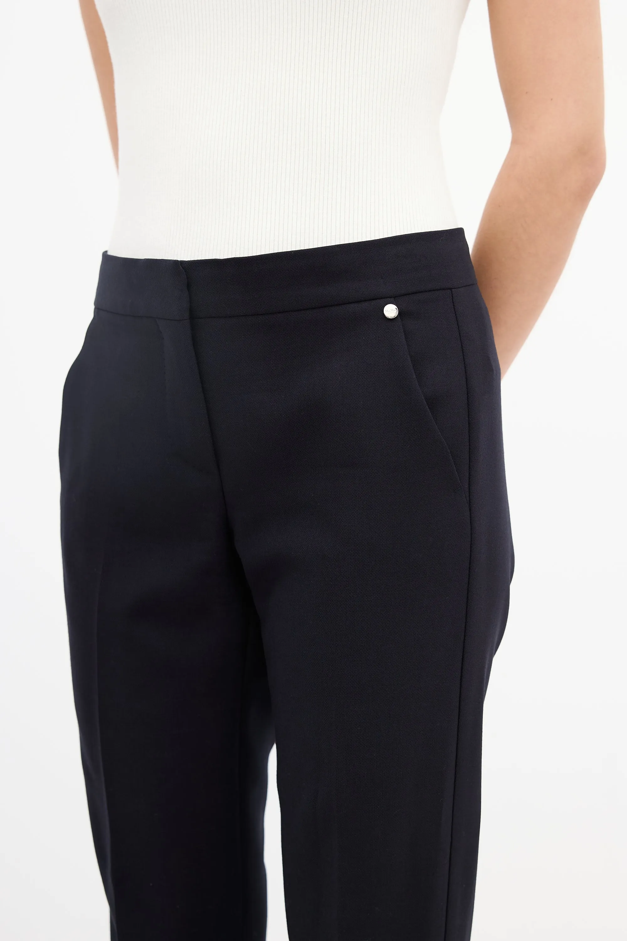 Navy Wool Tapered Trouser