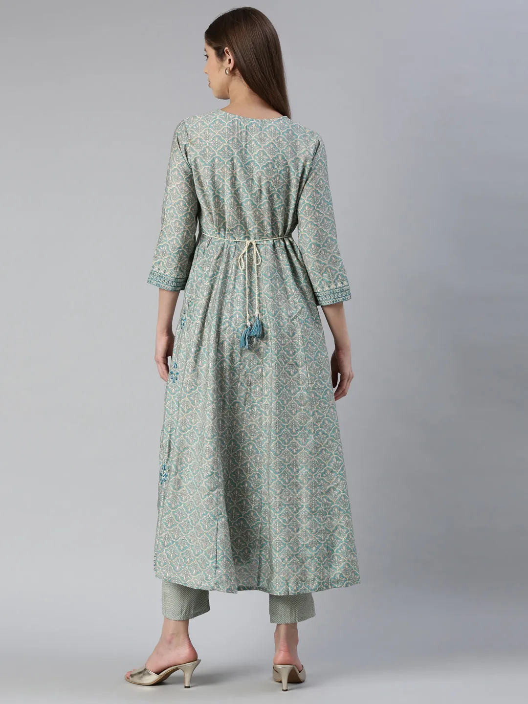 Neeru's Women Rama Yoke Design Calf Length Kurta And Trousers