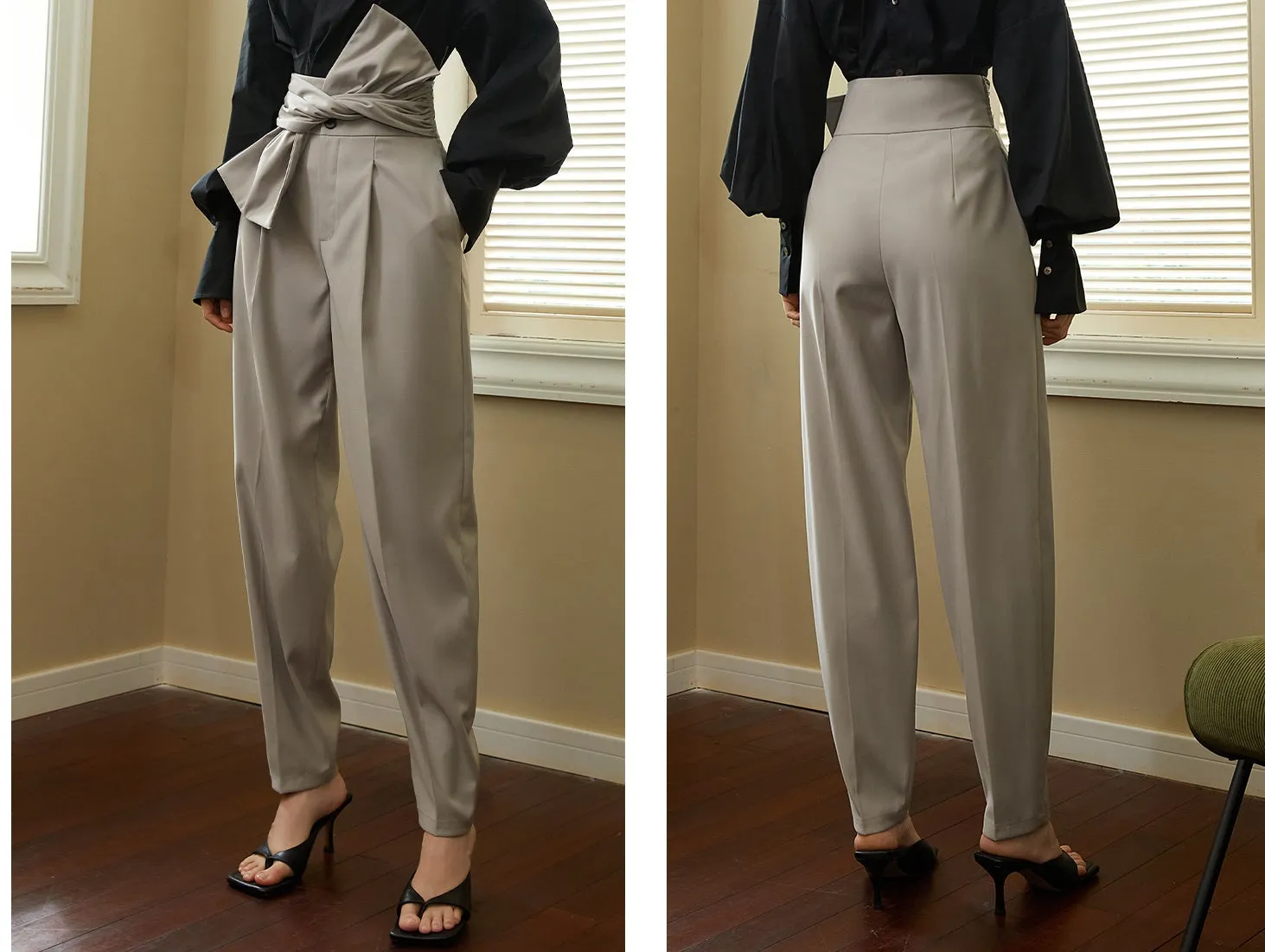 New early spring high waist trousers, designed with an asymmetric belt- Luna